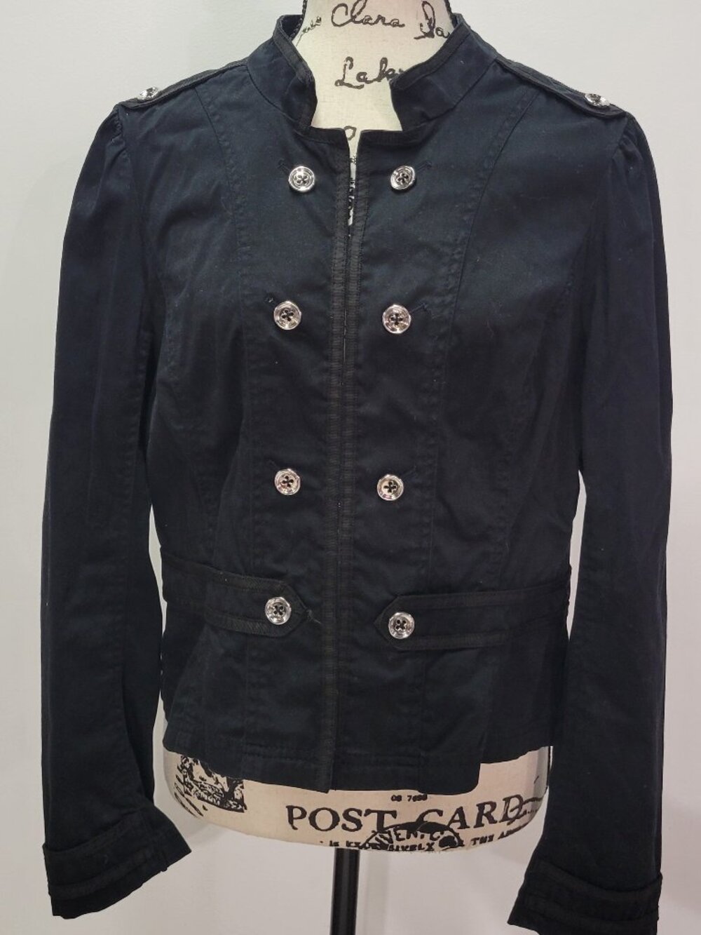 White House Black Market Black Military Jacket Size 14 Silver Buttons - Picture 12 of 12